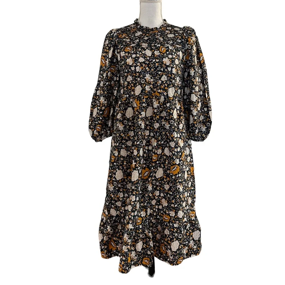 Target Universal Thread Floral High Neck Prairie Dress Women’s SZ S Blue Print - Picture 2 of 10